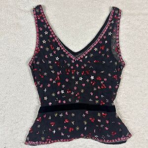 Insane One of a Kind Hand Sequined Velvet Tie Whimsigoth Fairy Sheer Mesh Top